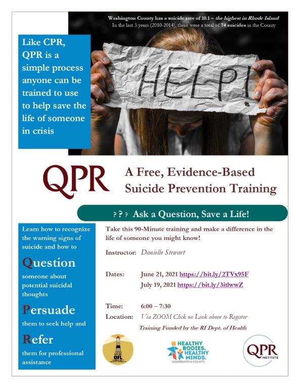 QPR – A FREE, EVIDENCED-BASED SUICIDE PREVENTION TRAINING VIA ZOOM ...